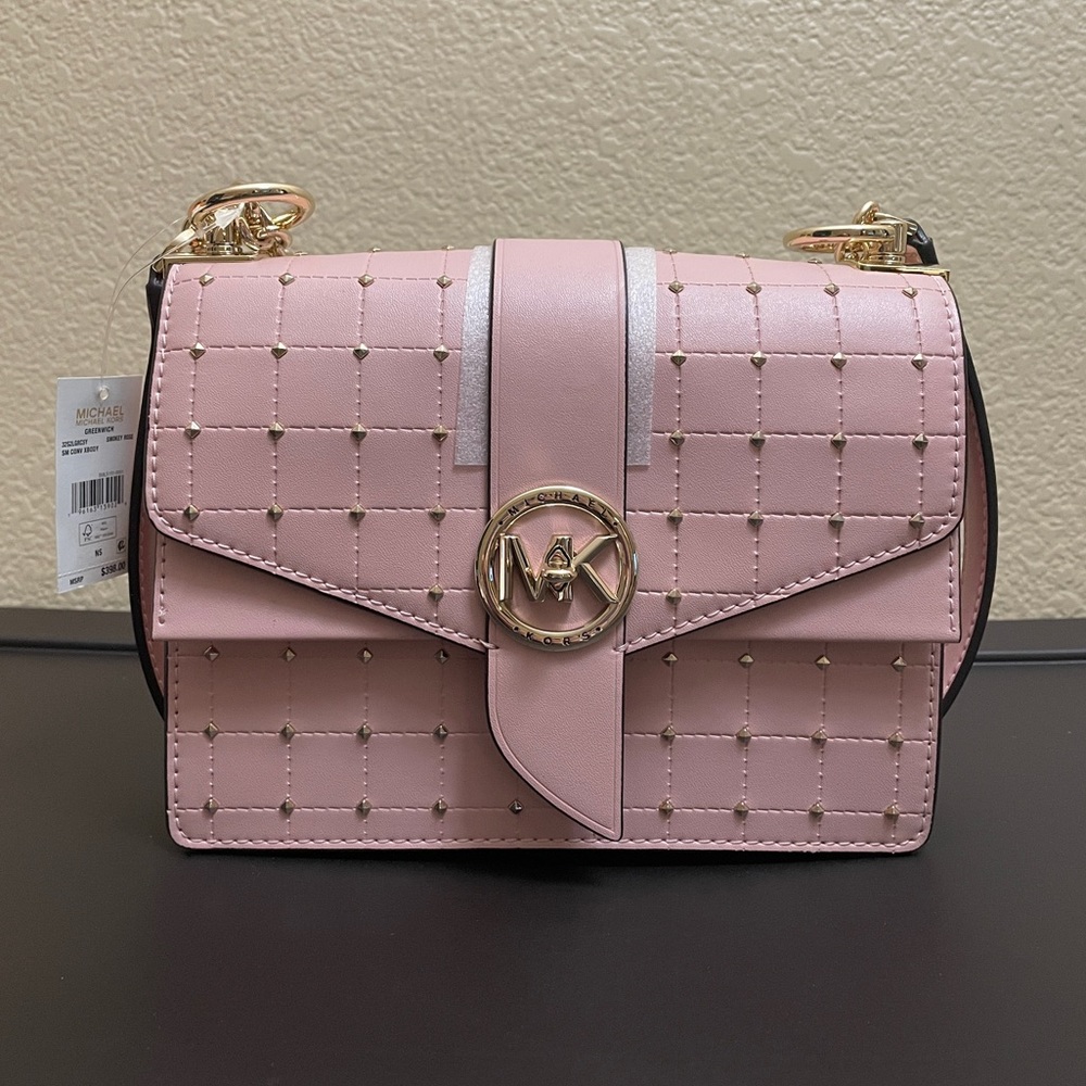Michael Kors Greenwich Small Studded Quilted Faux Leather Crossbody Bag